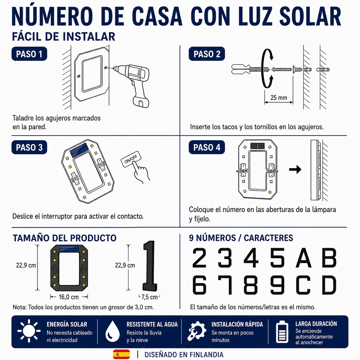 Vindahls Números de Casa | Iluminados y con Energía Solar