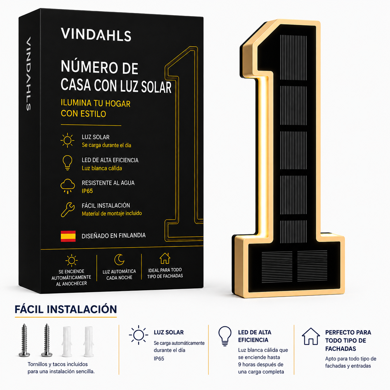 Vindahls Números de Casa | Iluminados y con Energía Solar
