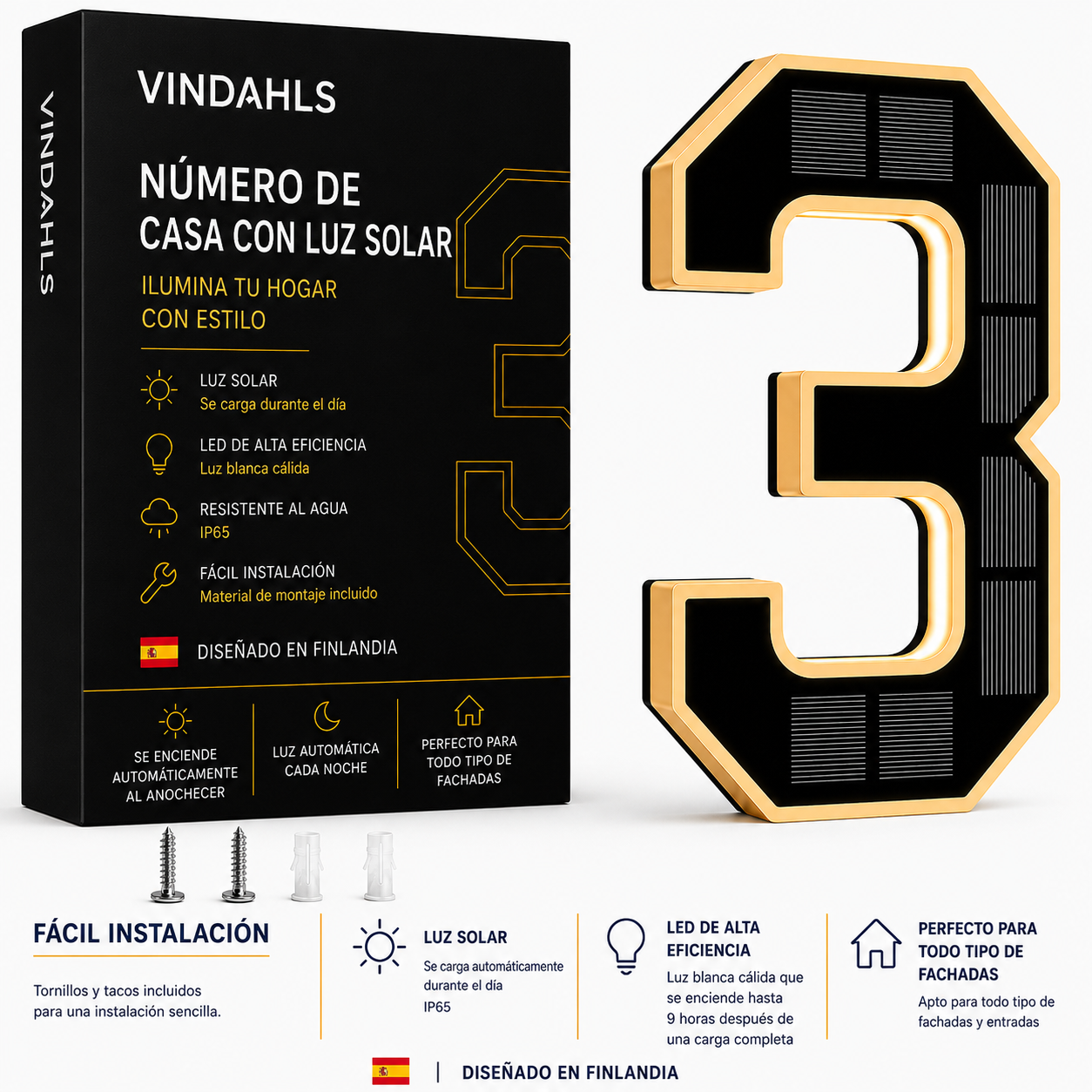 Vindahls Números de Casa | Iluminados y con Energía Solar