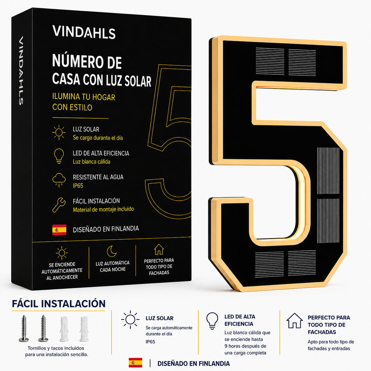 Vindahls Números de Casa | Iluminados y con Energía Solar