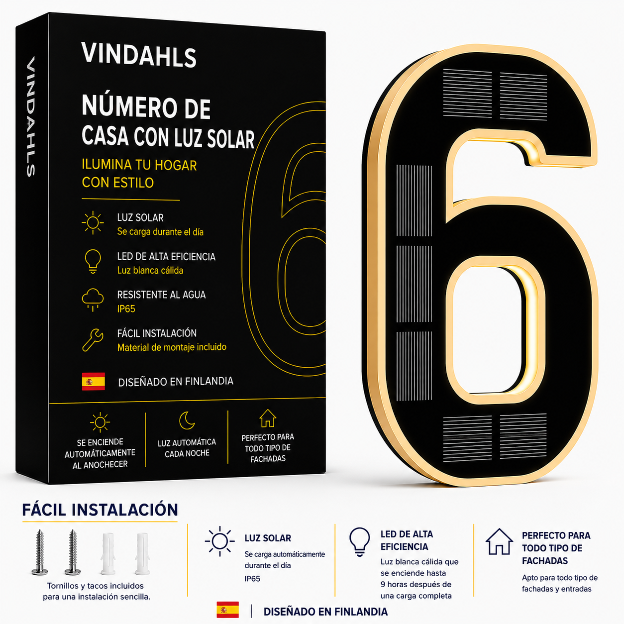 Vindahls Números de Casa | Iluminados y con Energía Solar