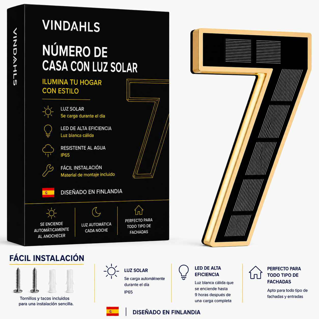Vindahls Números de Casa | Iluminados y con Energía Solar