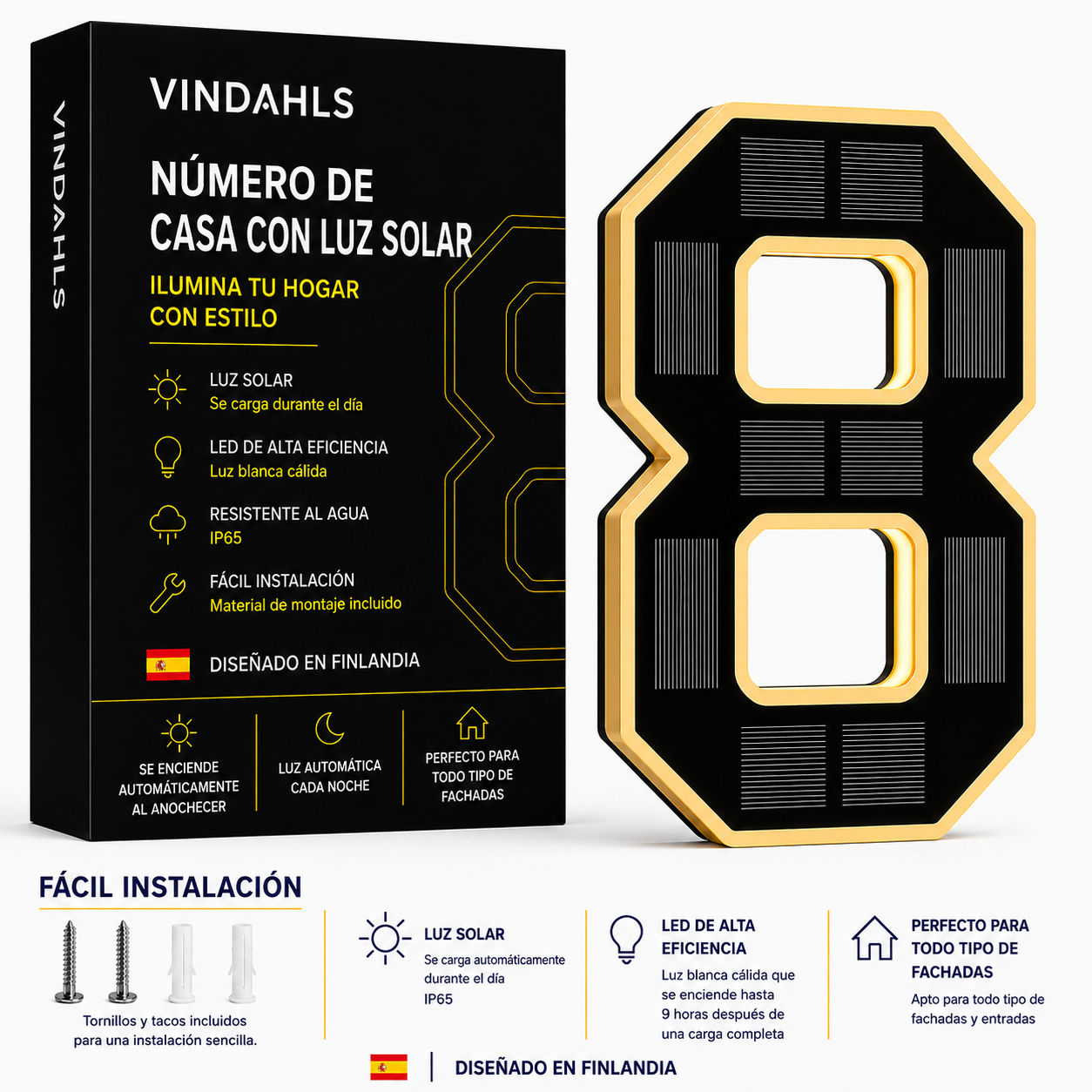 Vindahls Números de Casa | Iluminados y con Energía Solar