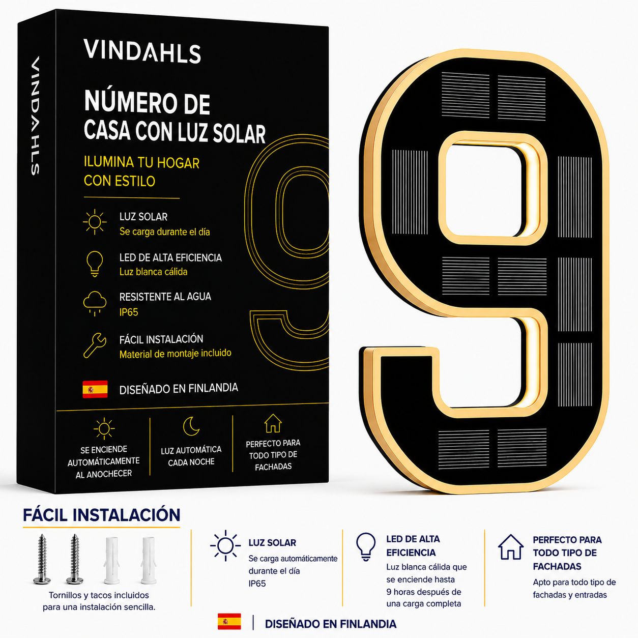 Vindahls Números de Casa | Iluminados y con Energía Solar