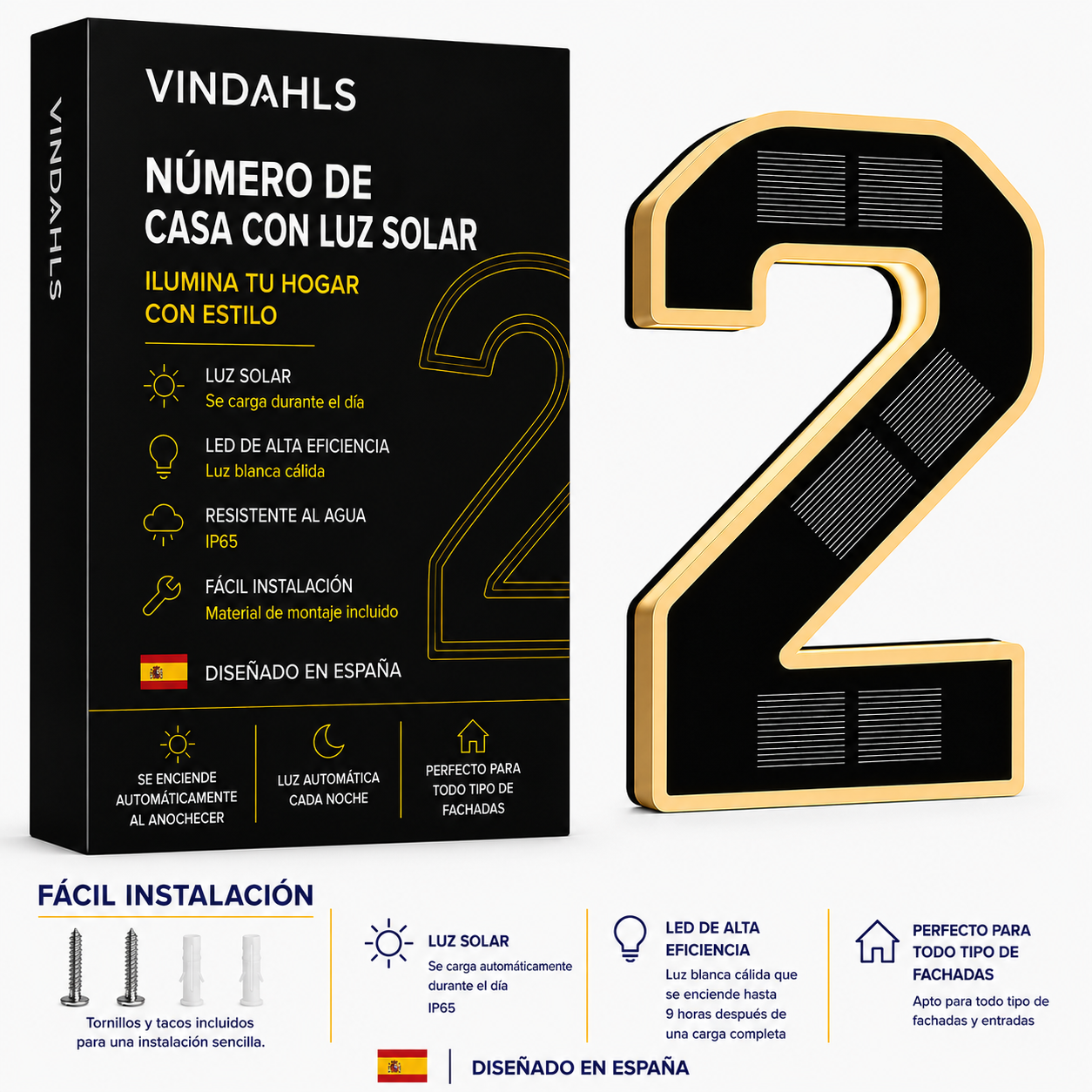 Vindahls Números de Casa | Iluminados y con Energía Solar